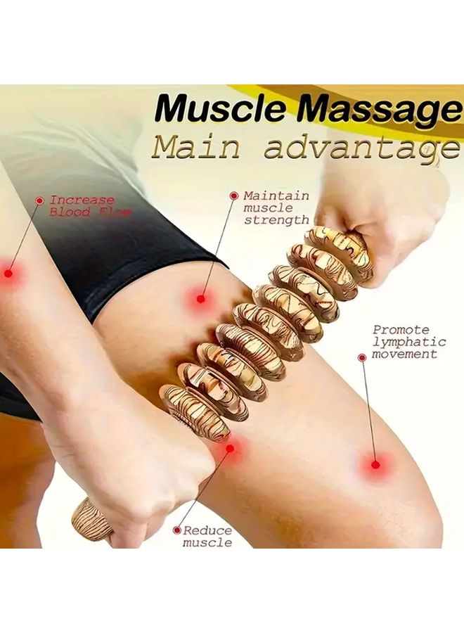 Wooden Massage 9 Wheel Stick For Full Body Shaping Muscle Relaxation Anti Cellulite - Image 1